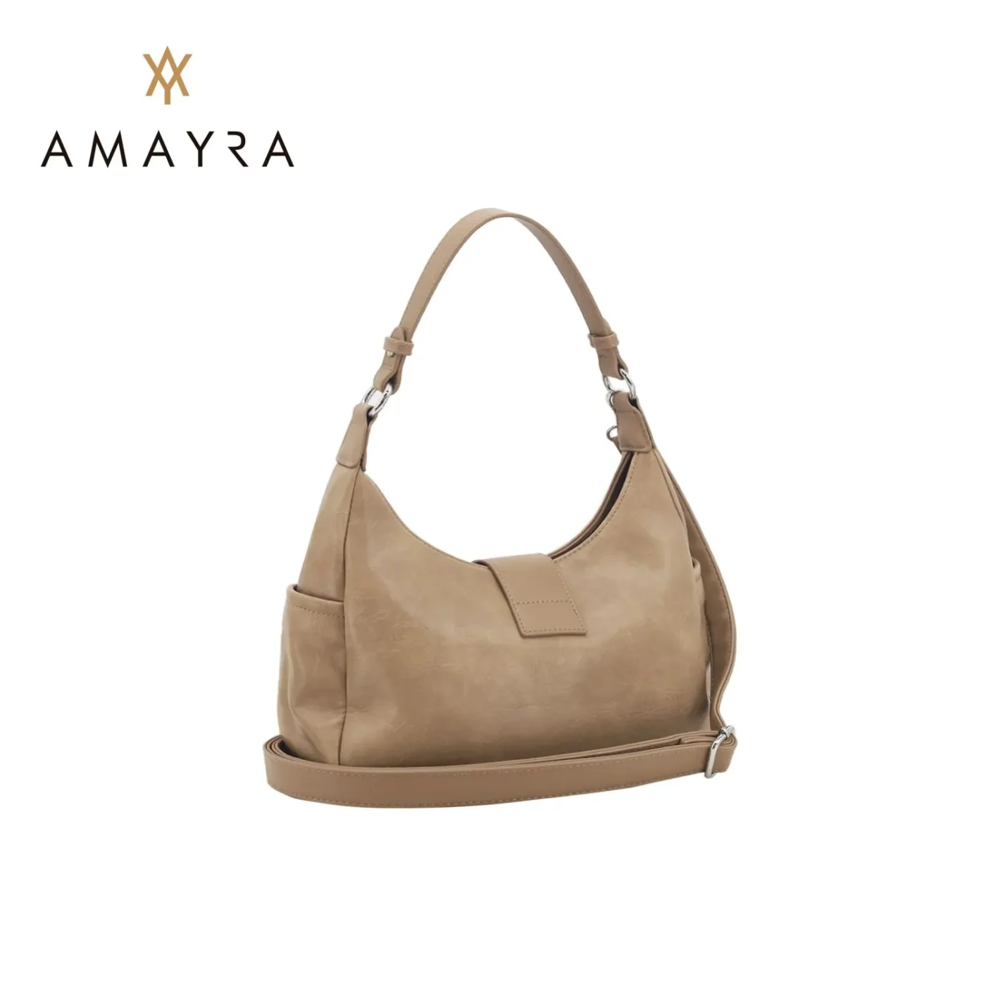 Amayra Cartera de Eco Cuero Visón Claro con Solapa y Tachas - Imagen 2